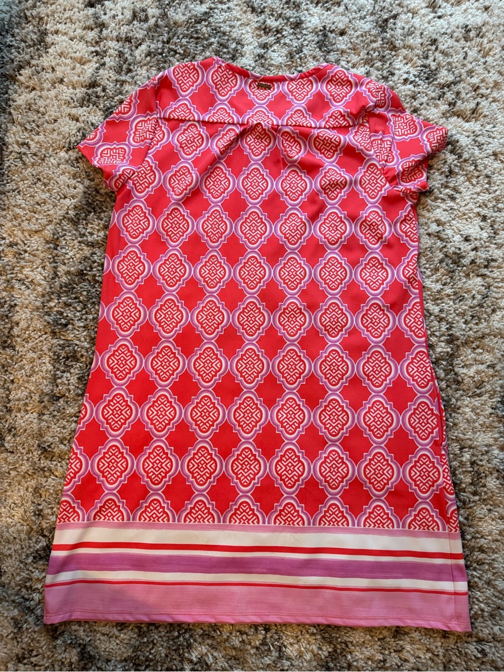 Pink Red Patterned Shift Dress - Picture 3 of 3